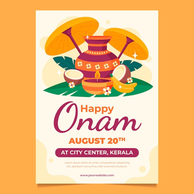 Flache vertikale plakatvorlage für die feier des onam-festivals