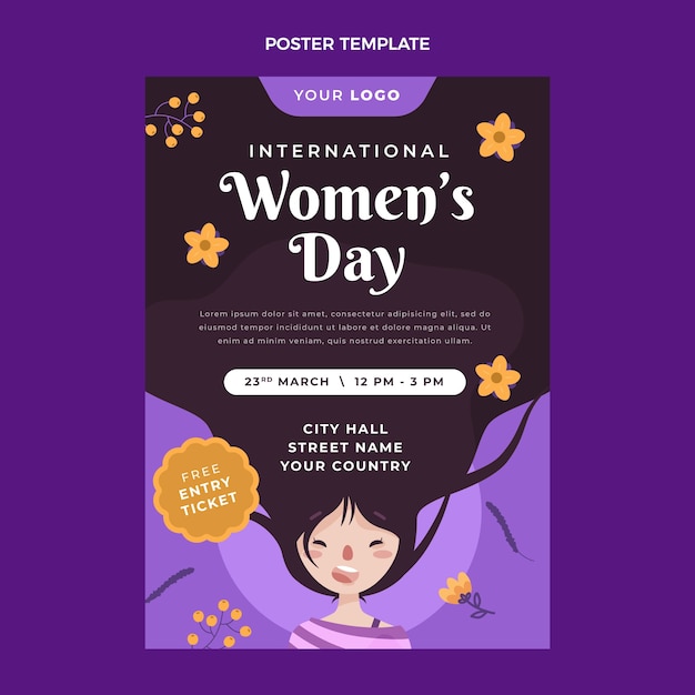 Flache vertikale Plakatvorlage zum internationalen Frauentag