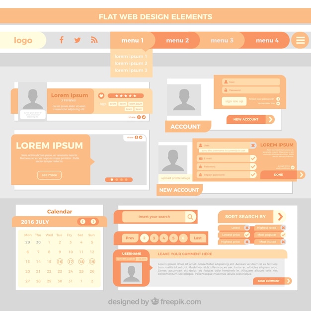 Flache website-elemente in orange farbe