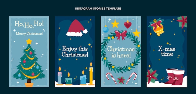 Flache Weihnachts-Instagram-Geschichten-Sammlung