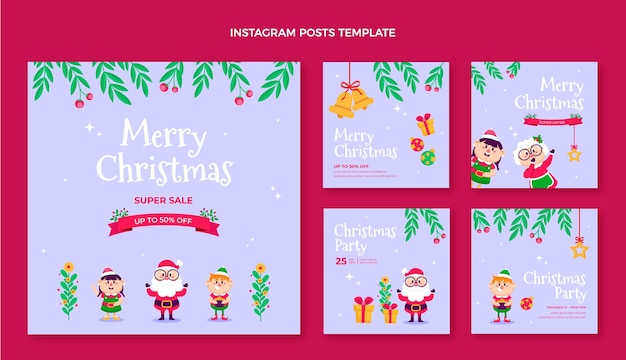 Flache weihnachts-instagram-posts-sammlung