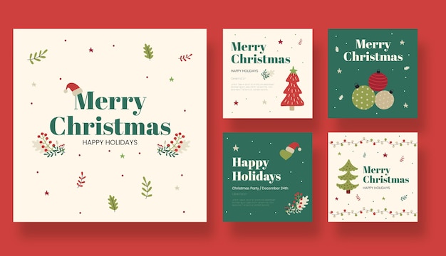 Flache Weihnachts-Instagram-Posts-Sammlung