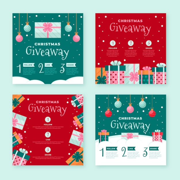 Flache Weihnachtsgeschenk-Instagram-Posts-Sammlung