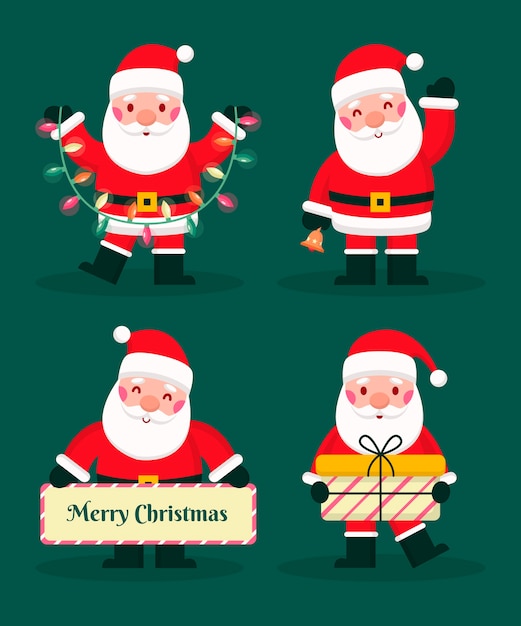 Flache Weihnachtsmann-Charaktere-Sammlung