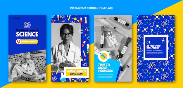 Flache Wissenschaft Instagram-Geschichten-Set