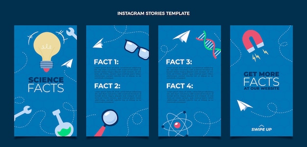 Flache Wissenschafts-Instagram-Geschichten