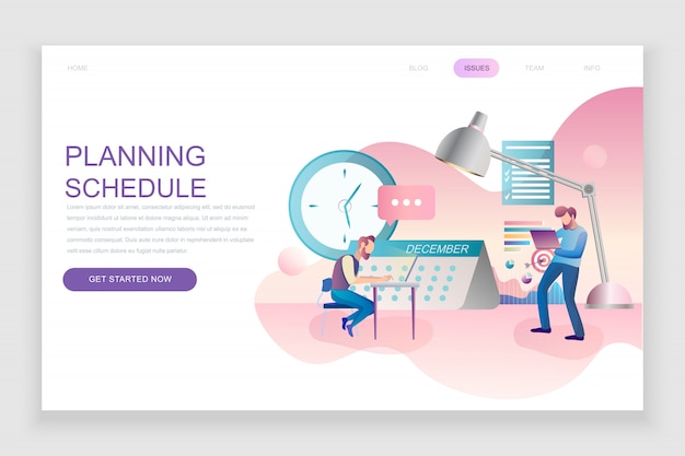 Vektor flache zielseitenvorlage des planungsplans