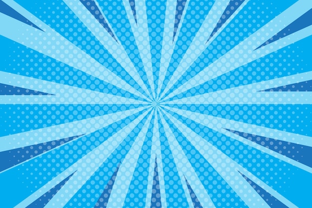 Flacher blauer hintergrund im comic-stil mit gepunktetem halbton