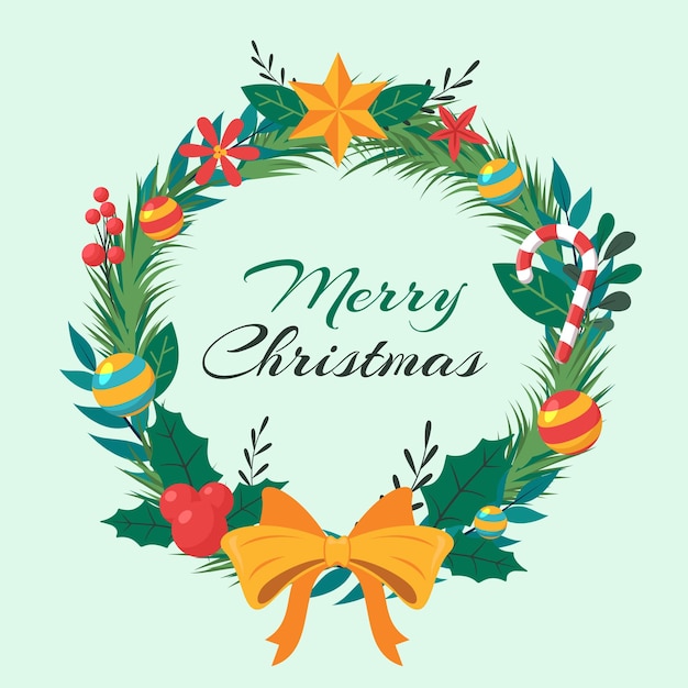 Flacher Blumenweihnachtskranz mit Laub-Illustration
