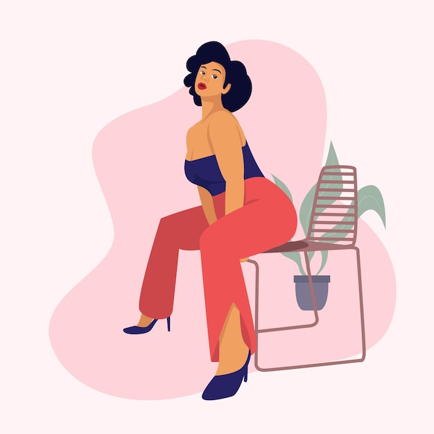 Flacher Charakter, schöne Frau, Premium-Vektorillustration