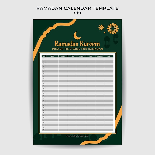 Flacher design-gebetszeitplan für ramadan mit iftar-zeitplan-design