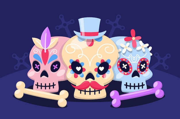 Vektor flacher dia de muertos hintergrund