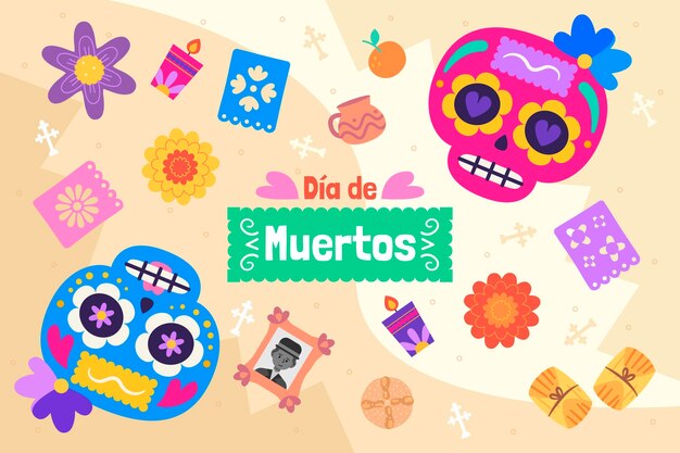 Flacher dia de muertos hintergrund