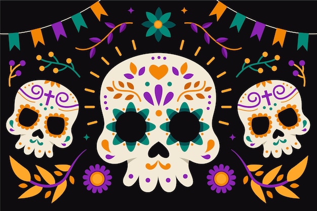 Flacher Entwurf dia de muertos Hintergrund