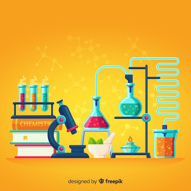 Flacher gelber Hintergrund der Chemie
