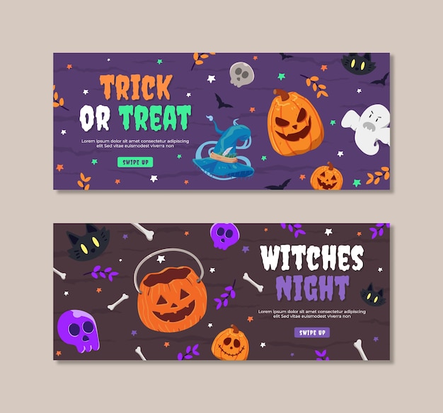 Flacher halloween-webbanner-promo-vorlagensatz