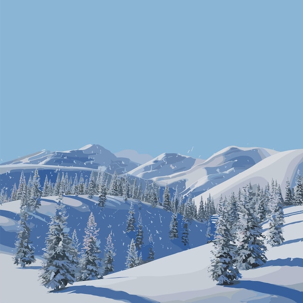 Flacher Hintergrund für die Wintersaison mit Schnee und Bäumen Vorlage Design