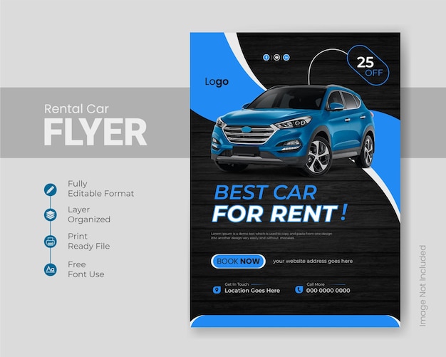Vektor flacher mietwagen, der online-werbeflyer-designvorlage verkauft