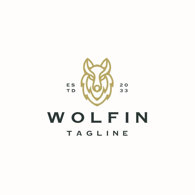 Flacher vektor der designvorlage für wolfskopf-tier-logo-icons