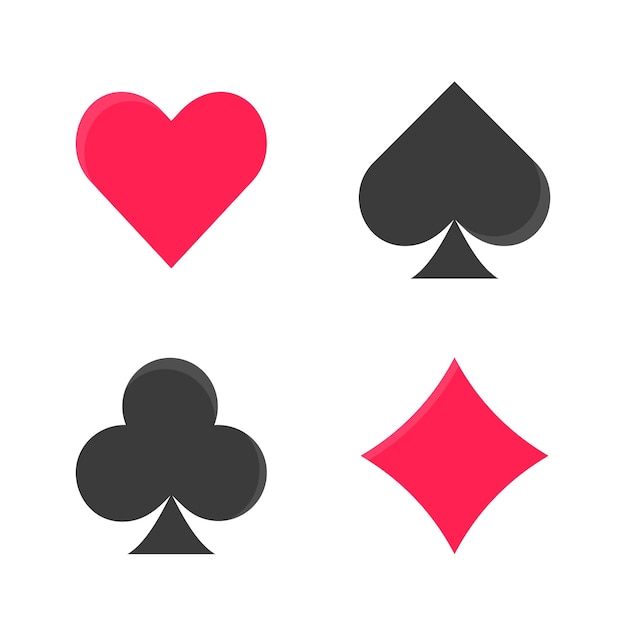 Flacher Vektor schwarz-rote bunte Spielkartenanzüge