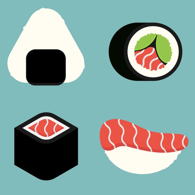 Flaches asiatisches essen. japanisches sushi-icon-vektor-illustrationsset