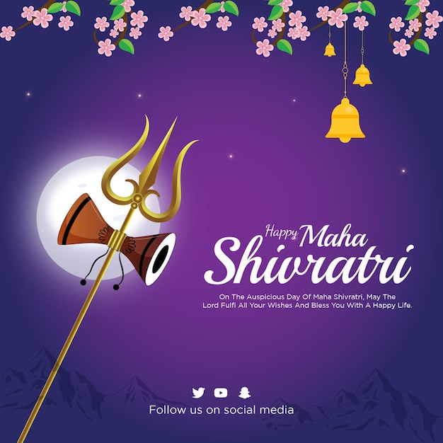 Flaches banner-design von happy maha shivratri festival cartoon-stil-vorlage