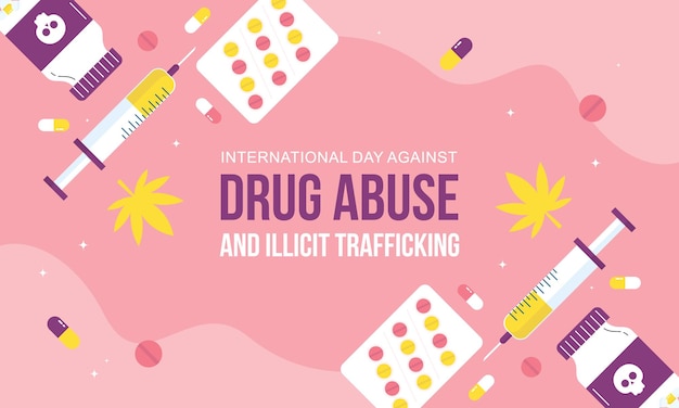 Flaches Banner zum Internationalen Tag gegen Drogenmissbrauch und illegalen Handel