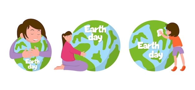 Flaches bündel earth day design illustration