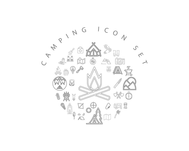 Flaches camping-icon-set-design