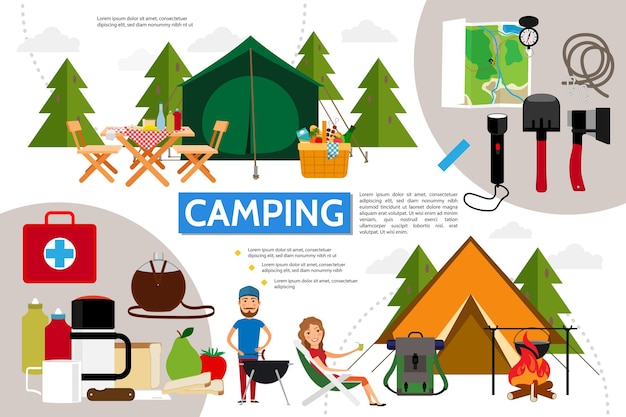 Flaches camping infografik-konzept