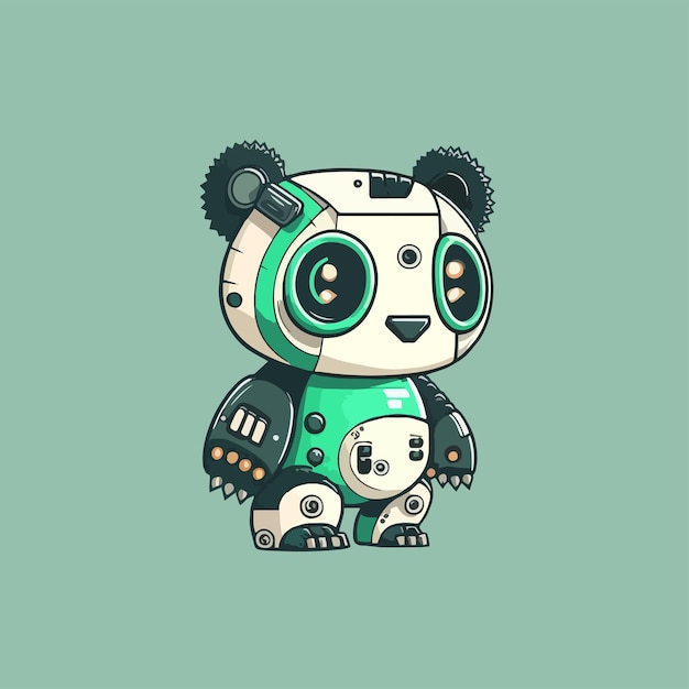 Flaches cartoon-design eines süßen panda-roboter-maskottchens geeignet für kartenbuch- und werbedesigns