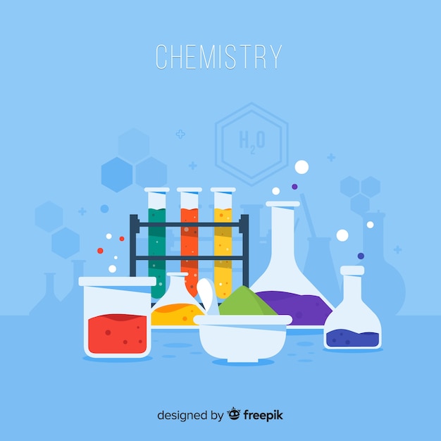 Flaches chemielabor mit flaschen