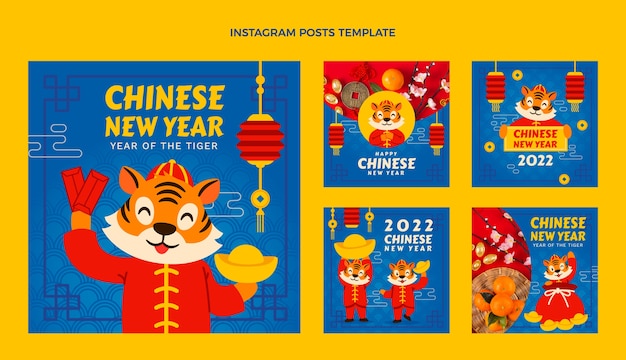 Flaches chinesisches neujahr instagram posts sammlung