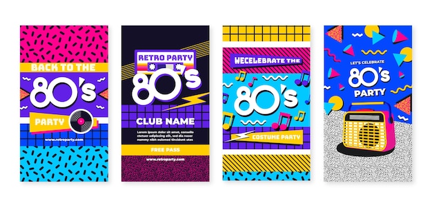 Flaches Design 80er Party Instagram Geschichten Vorlage