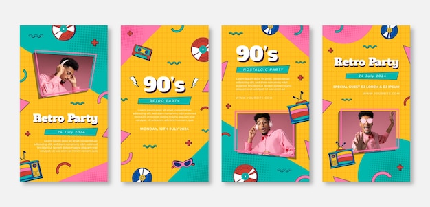 Flaches Design 90er Party Instagram Geschichten Vorlage