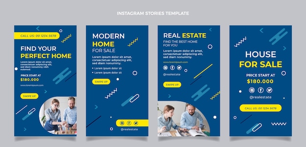 Flaches Design, abstrakte Immobilien-Instagram-Geschichten