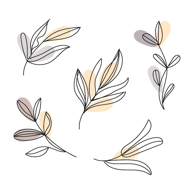 Flaches Design aus linearen Blättern und Blüten