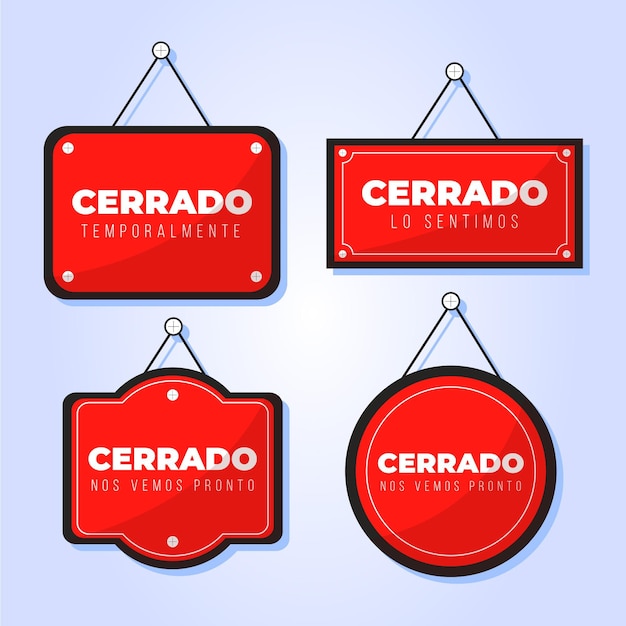 Flaches design cerrado schild set