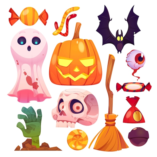 Flaches design der halloween-elementsammlung