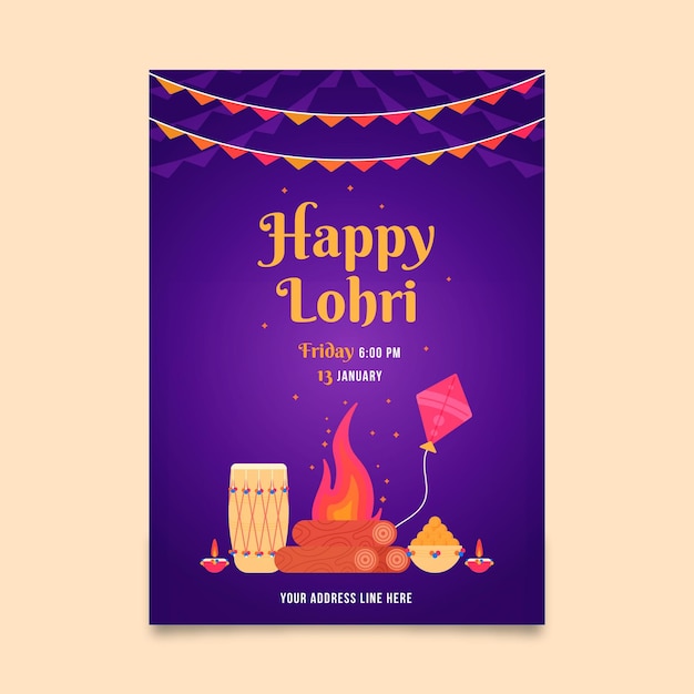 Vektor flaches design der lohri-plakatschablone