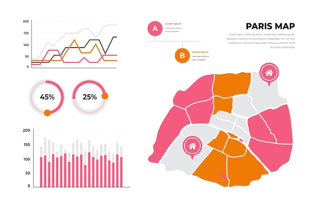 Flaches design der pariser karteninfografiken