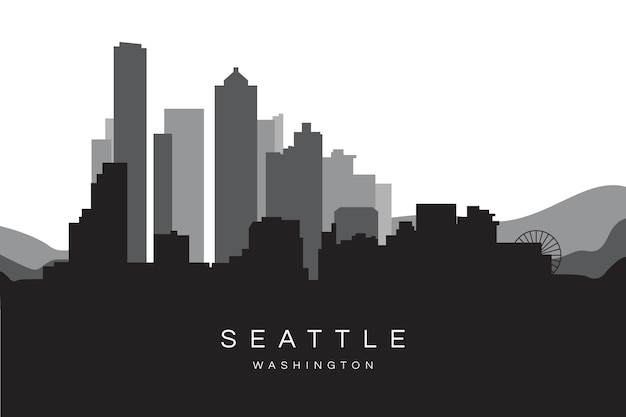 Flaches design der skyline-silhouette von seattle