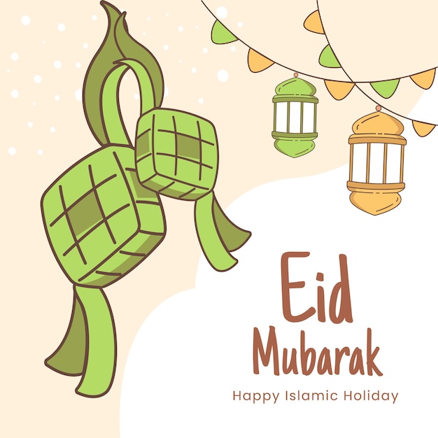 Flaches design, eid mubarak, hintergrund, vektor, illustration