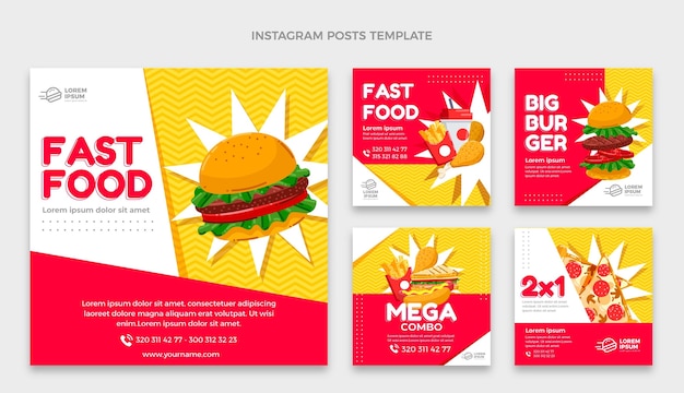 Vektor flaches design fast-food-instagram-post