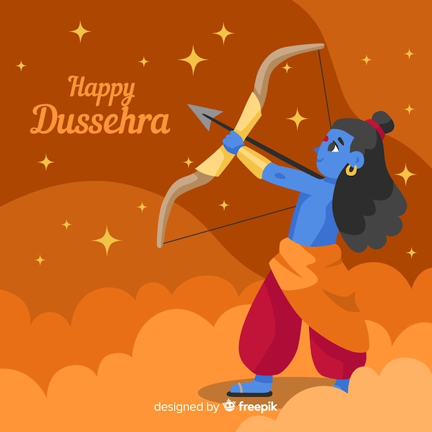 Flaches design glücklich dussehra hintergrund