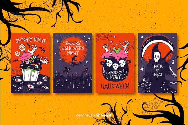 Flaches design halloween kartensammlung