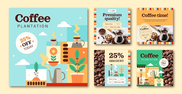 Flaches Design Kaffeeplantage Instagram Beiträge Vorlage