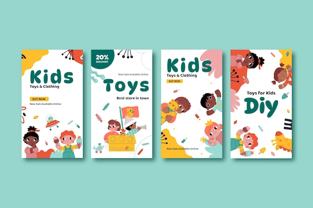 Flaches Design Kinderspielzeug Instagram-Geschichten
