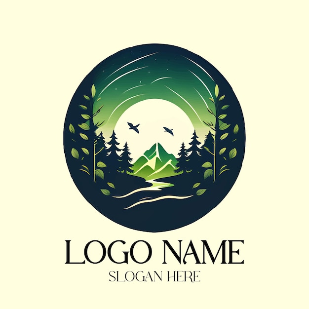 Flaches Design Logo Berg und Wald Generative KI