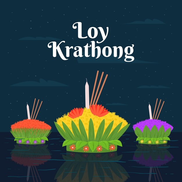 Flaches design loy krathong konzept